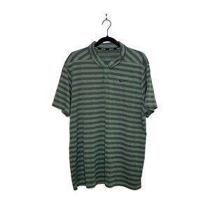 Nike Golf Dri-Fit Men's Polo Shirt Size XL Gray Striped Swoosh Logo Collar EUC